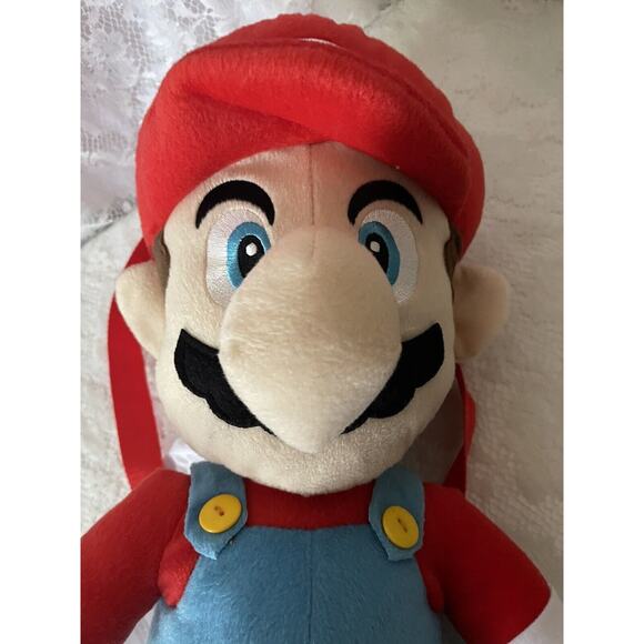 Nintendo Super Mario Bros Plush Red Blue Stuffed NailonBackpack 2021 Zipper 18" - Picture 1 of 9